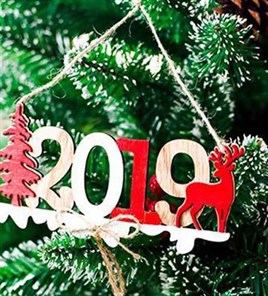 2019 Yeni Yıl Yılbaşı Ahşap Kapı Süsü